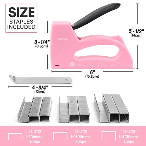 SHALL Light Duty Staple Gun for Wood - Pink Upholstery Staple Gun with 1600pcs JT21 Staples 1/4, 5/16, 3/8 inch and Staple Remover - Women Staple Gun for Crafts, Fabric Stapler Gun for DIY, Decoration - Image 2
