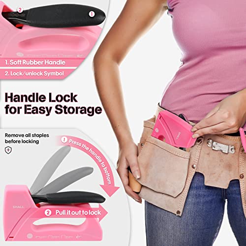 SHALL Light Duty Staple Gun for Wood - Pink Upholstery Staple Gun with 1600pcs JT21 Staples 1/4, 5/16, 3/8 inch and Staple Remover - Women Staple Gun for Crafts, Fabric Stapler Gun for DIY, Decoration - Image 3