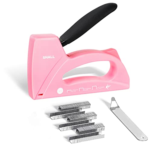 SHALL Light Duty Staple Gun for Wood - Pink Upholstery Staple Gun with 1600pcs JT21 Staples 1/4, 5/16, 3/8 inch and Staple Remover - Women Staple Gun for Crafts, Fabric Stapler Gun for DIY, Decoration - Image 1