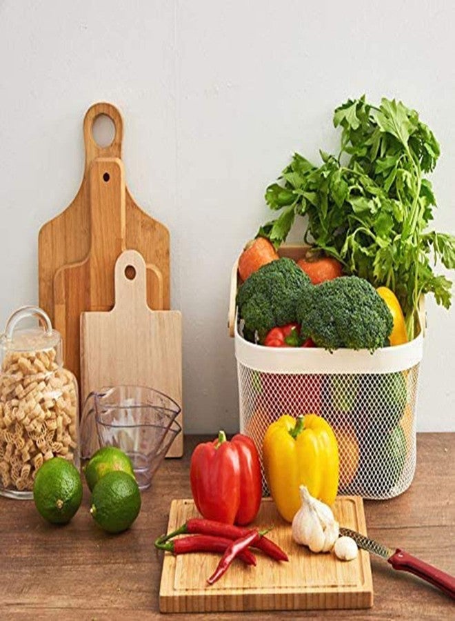 AJIODA Metal Mesh Steel Basket, Multi-functional Hanging Kitchen Baskets Fruit Basket Bin with Bamboo Handle, Beige - Image 5