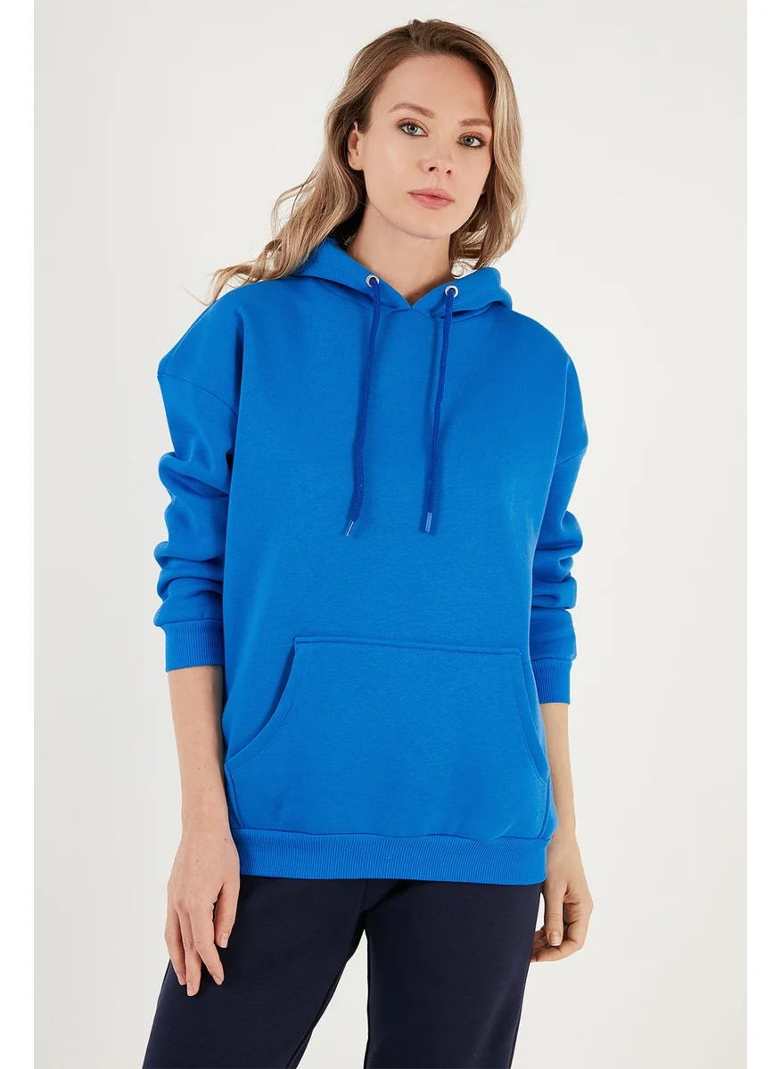 Lela Regular Fit Cotton Hooded Collar Rose Winter Sweat Women's Sweat 5863854