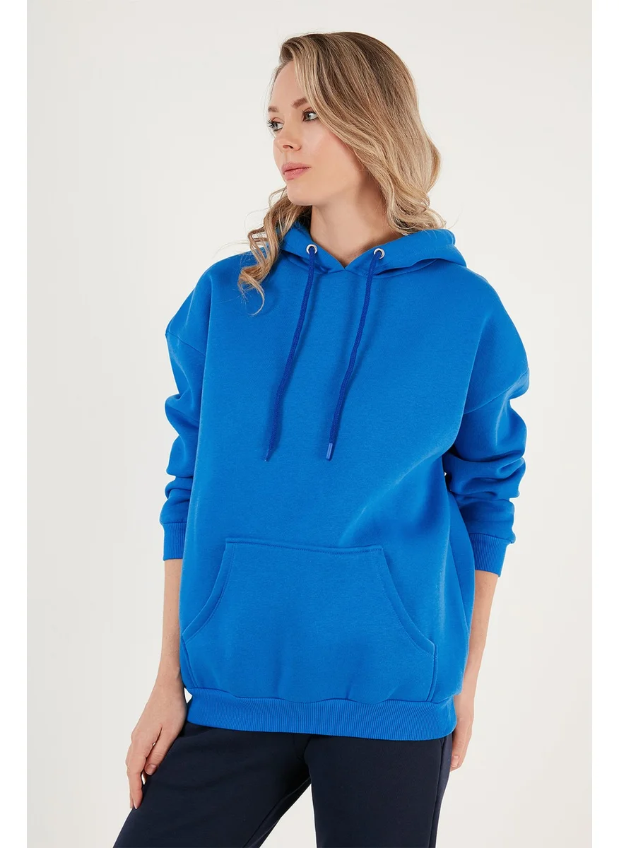 Lela Regular Fit Cotton Hooded Collar Rose Winter Sweat Women's Sweat 5863854