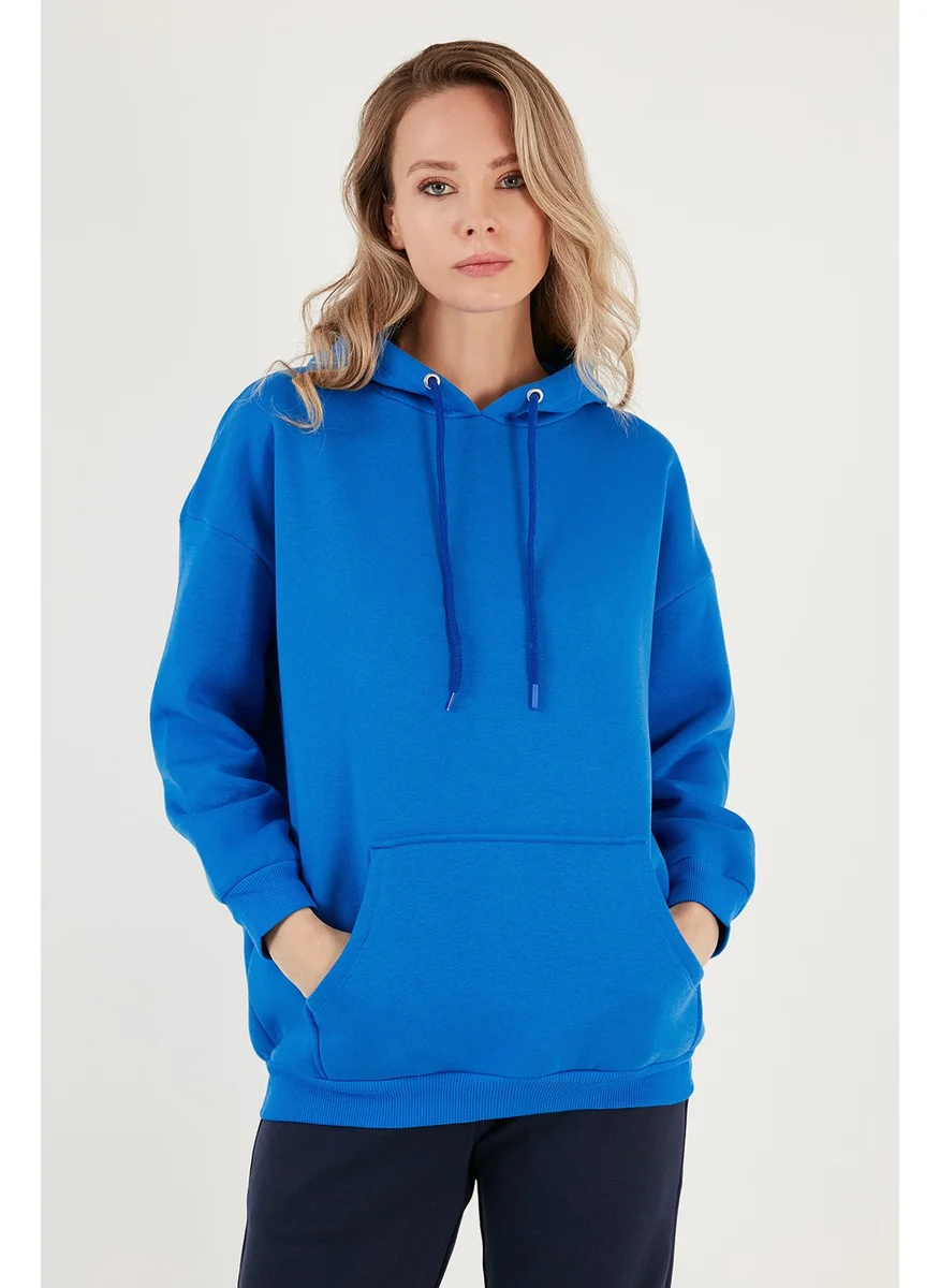 Lela Regular Fit Cotton Hooded Collar Rose Winter Sweat Women's Sweat 5863854