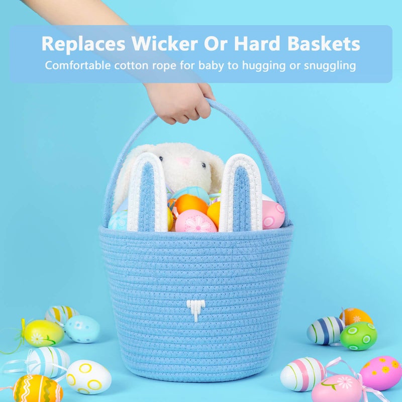 CubesLand Blue Easter Baskets for Easter Eggs Hunt, Boys Easter Basket Lovely Bunny Basket Colorful Woven Basket First Easter Gifts for Boys Babies Kids Children 9.8 x 7.8 x 7.8â€ - Image 2