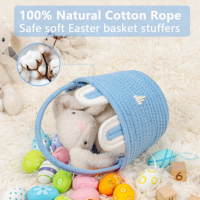 CubesLand Blue Easter Baskets for Easter Eggs Hunt, Boys Easter Basket Lovely Bunny Basket Colorful Woven Basket First Easter Gifts for Boys Babies Kids Children 9.8 x 7.8 x 7.8â€ - Image 3