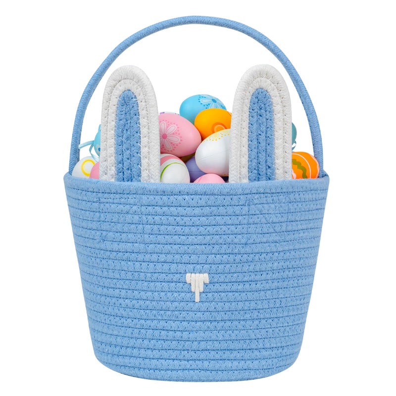 CubesLand Blue Easter Baskets for Easter Eggs Hunt, Boys Easter Basket Lovely Bunny Basket Colorful Woven Basket First Easter Gifts for Boys Babies Kids Children 9.8 x 7.8 x 7.8â€ - Image 1
