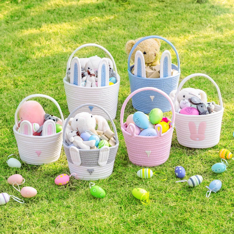 CubesLand Blue Easter Baskets for Easter Eggs Hunt, Boys Easter Basket Lovely Bunny Basket Colorful Woven Basket First Easter Gifts for Boys Babies Kids Children 9.8 x 7.8 x 7.8â€ - Image 4