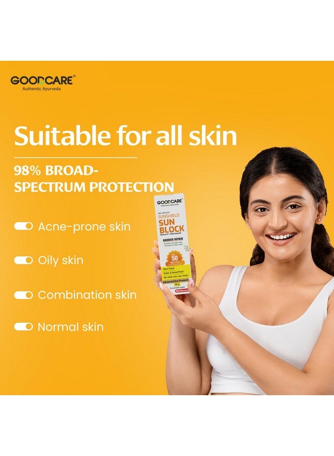 GOOD CARE GOODCARE Sun Block Sunscreen 50g by Baidyanath | SPF 50 PA+++ Broad Spectrum | With Vitamin E & Niacinamide | No White Cast | Non-Sticky | Water & Sweat Proof - Image 3