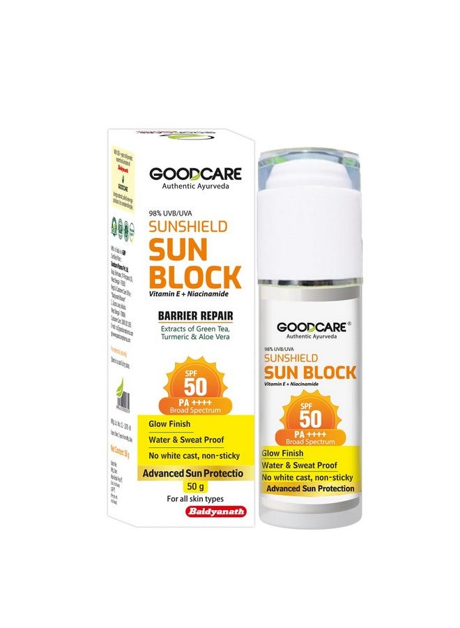 GOOD CARE GOODCARE Sun Block Sunscreen 50g by Baidyanath | SPF 50 PA+++ Broad Spectrum | With Vitamin E & Niacinamide | No White Cast | Non-Sticky | Water & Sweat Proof - Image 1