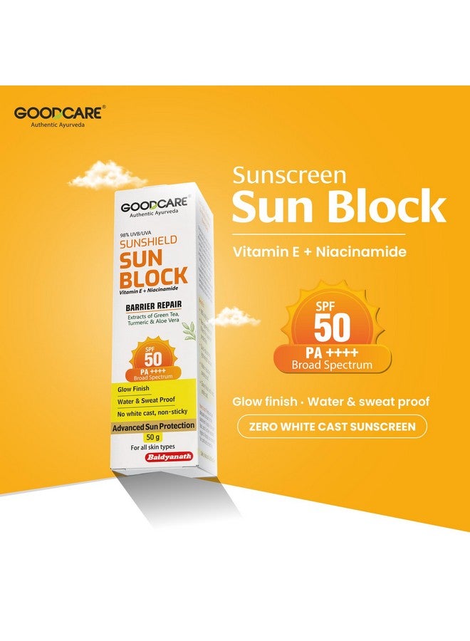 GOOD CARE GOODCARE Sun Block Sunscreen 50g by Baidyanath | SPF 50 PA+++ Broad Spectrum | With Vitamin E & Niacinamide | No White Cast | Non-Sticky | Water & Sweat Proof - Image 2