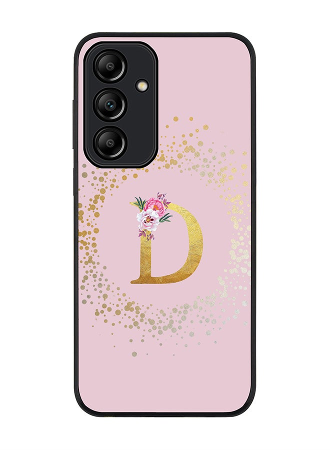 Stylizedd Rugged Black Edge Case for Samsung Galaxy A35, Slim fit Case Thin Cover- Custom Monogram Initial Letter Floral Pattern Alphabet - D  (Pink) - Image 1