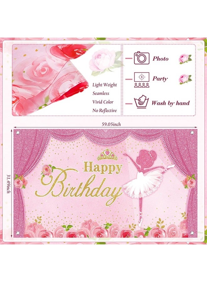 Tatuo Ballerina Birthday Party Decorations Photography Backdrops Ballet Girls Backdrop Supplies Dance for Baby Shower Supplies, Pink, 60x32 inches - Image 2