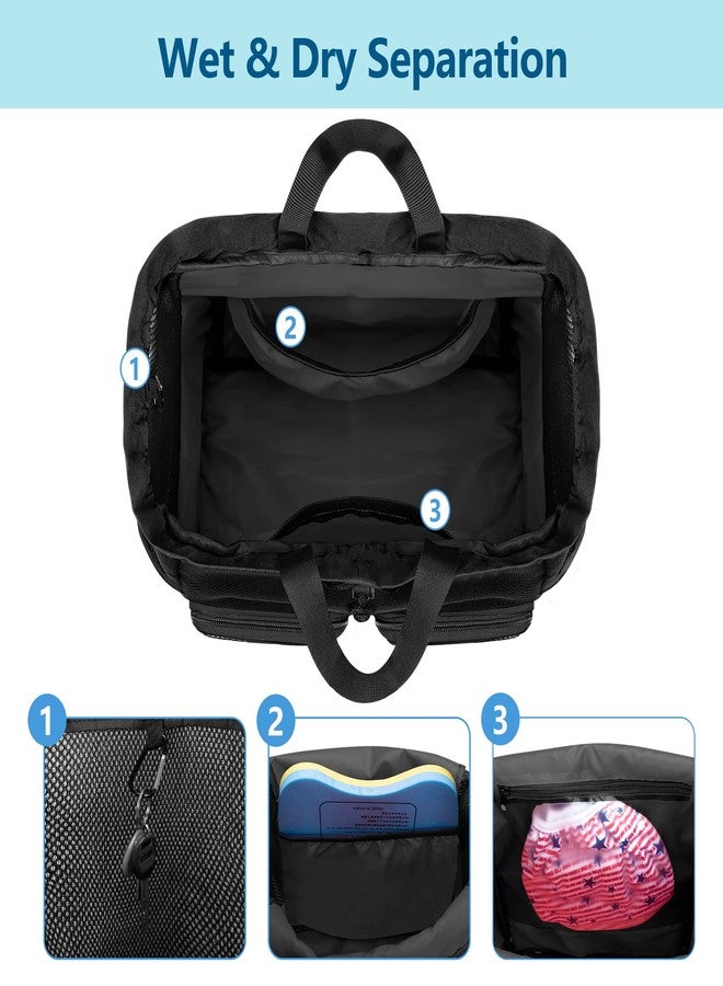 Fasrom Mesh Beach Bag Backpack with Waterproof Bag and Pocket, Large Drawstring Swim Backpack for Travel, Gym and Pool Sports, Black (Patent Design) - Image 3