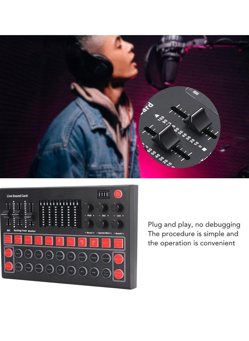 Live Sound Card M9 Plug and Play Sound Card 8 Sound Effects Audio Mixer with Colorful Lights Intelligent Processing Chip Noise Reduction External Sound Card for Singing Recording