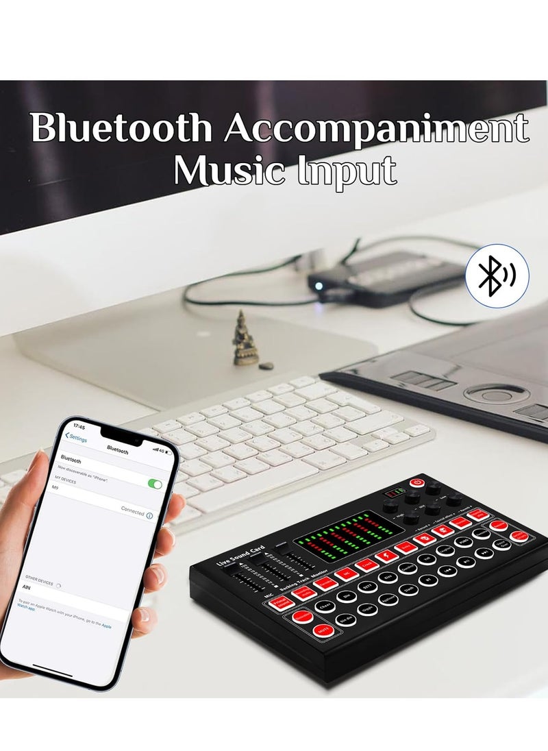Live Sound Card M9 Plug and Play Sound Card 8 Sound Effects Audio Mixer with Colorful Lights Intelligent Processing Chip Noise Reduction External Sound Card for Singing Recording