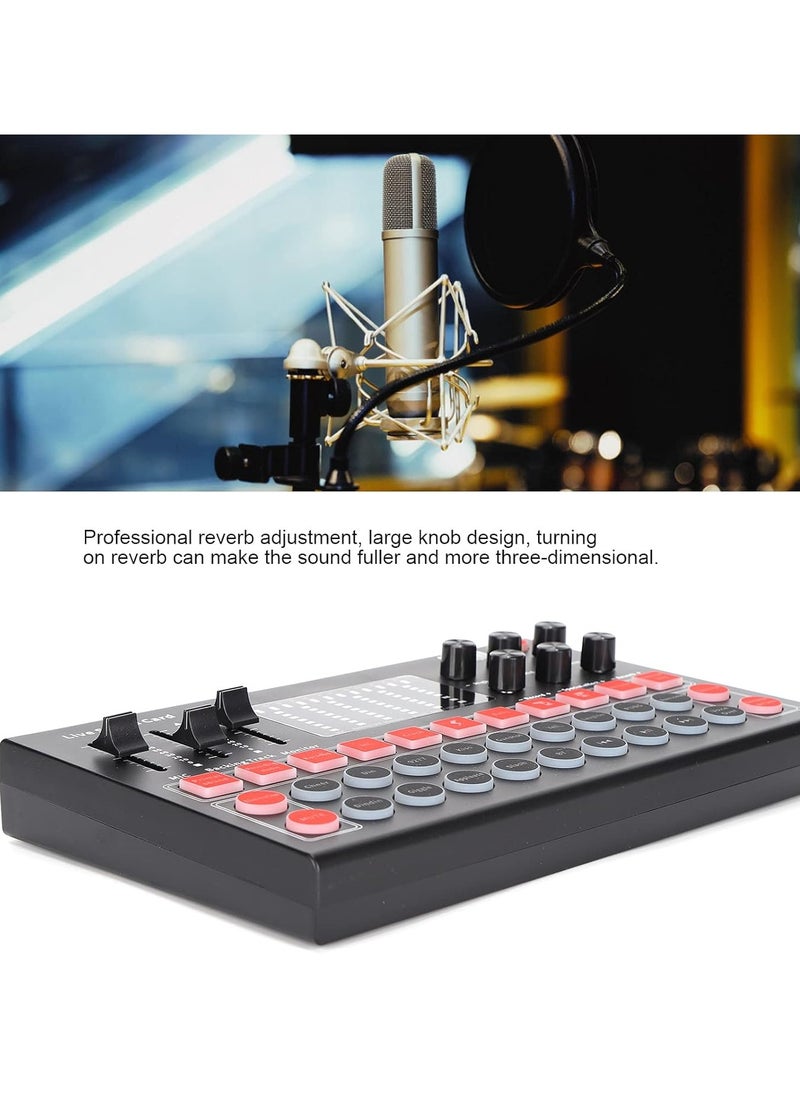 Live Sound Card M9 Plug and Play Sound Card 8 Sound Effects Audio Mixer with Colorful Lights Intelligent Processing Chip Noise Reduction External Sound Card for Singing Recording