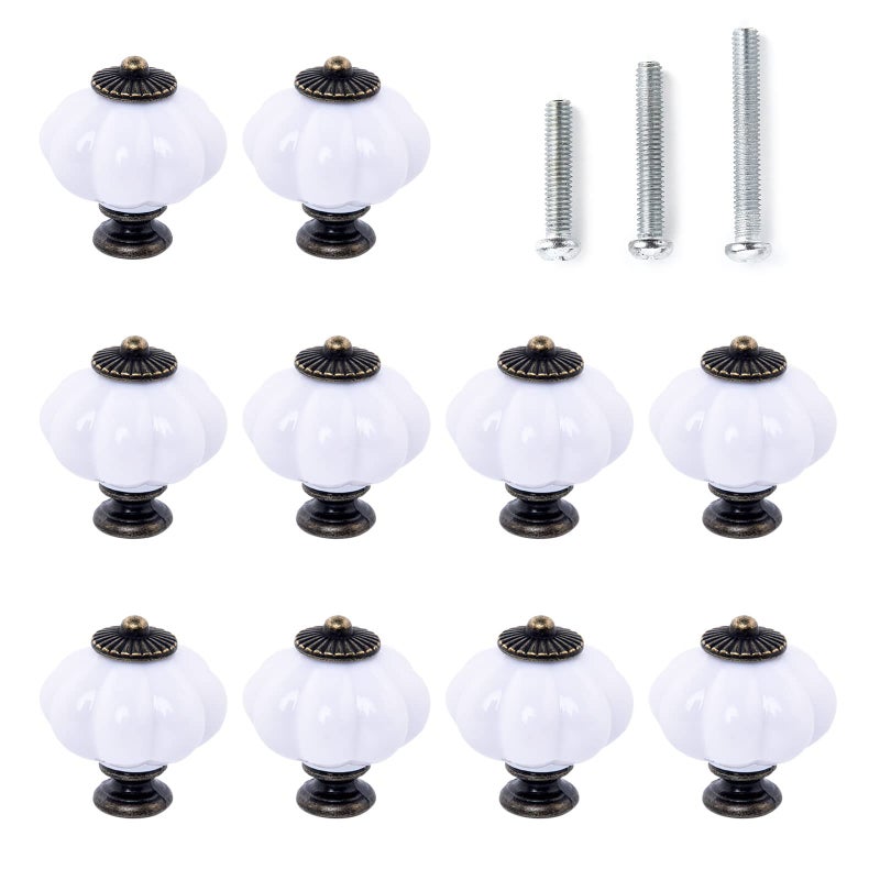 IEIK Acrylic Pumpkin Knobs White Cabinet knobs Set of 10 Vintage Decorative Handles Pulls for Doors Closet Drawers Dresser Cupboard Kitchen Furniture or Kids Room