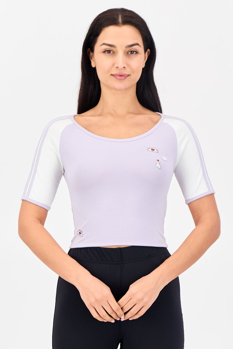 Adidas X Disney Women Sportswear Fit Short Sleeve Outdoor Top, Lavender - Image 1