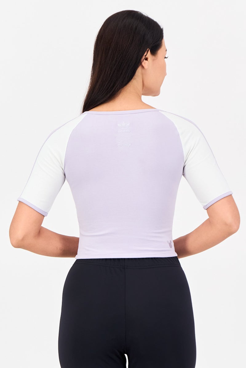 Adidas أديداس × ديزني ملابس رياضية نسائية قمة قصيرة الأكمام في الهواء الطلق، لافندر - Image 2