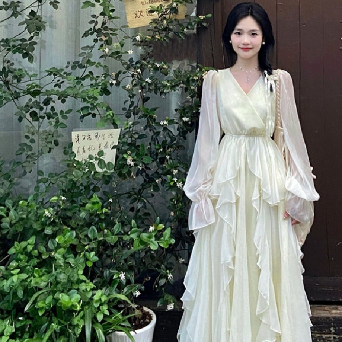 [Lian Cloth] New Chinese dress Womens Summer New Solid Color Short Sleeve Stitching Long Dress for Women 2711 picture color