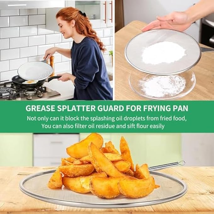Khazna Stainless Steel Grease Splatter Screen For Frying Pan 98 Inch Fine Mesh Guard Stops 99 Of Hot Oil Splash Protects Skin From Burns Keeps Kitchen Clean Cooking - Image 4