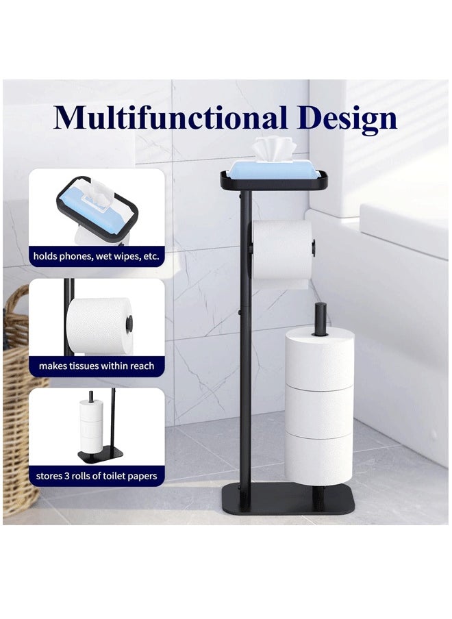 Kitsure - Toilet Paper Holder Free Standing – Rustproof Metal Toilet Paper Stand for 4 Rolls with Anti-Slip Base and Top Storage Shelf for Phone & Small Items, Bathroom Organizers and Storage, Black - Image 1