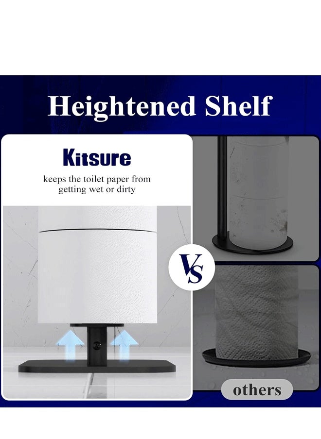Kitsure - Toilet Paper Holder Free Standing – Rustproof Metal Toilet Paper Stand for 4 Rolls with Anti-Slip Base and Top Storage Shelf for Phone & Small Items, Bathroom Organizers and Storage, Black - Image 1