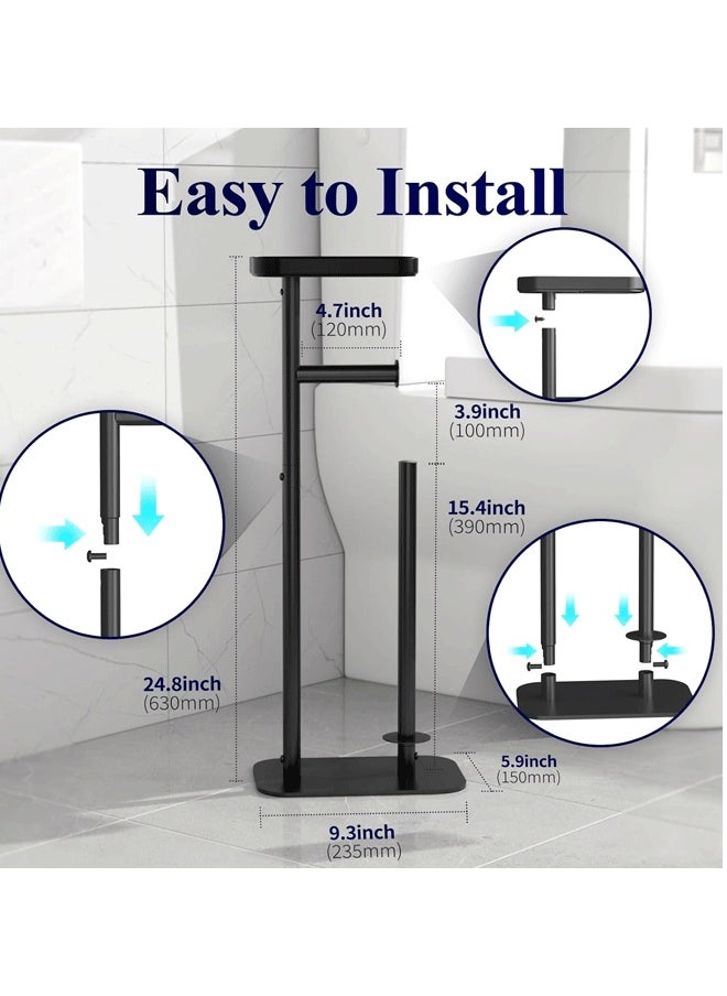 Kitsure - Toilet Paper Holder Free Standing – Rustproof Metal Toilet Paper Stand for 4 Rolls with Anti-Slip Base and Top Storage Shelf for Phone & Small Items, Bathroom Organizers and Storage, Black - Image 1