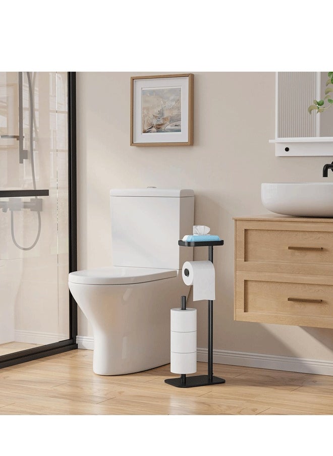 Kitsure - Toilet Paper Holder Free Standing – Rustproof Metal Toilet Paper Stand for 4 Rolls with Anti-Slip Base and Top Storage Shelf for Phone & Small Items, Bathroom Organizers and Storage, Black - Image 1