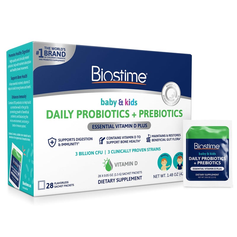 Biostime Infant Baby Toddler Kids Probiotic Prebiotic with Vitamin D Baby Probiotic Powder Kids Immune Support Constipation Relief for Babies Supports Digestion Gas Relief 28 Packets