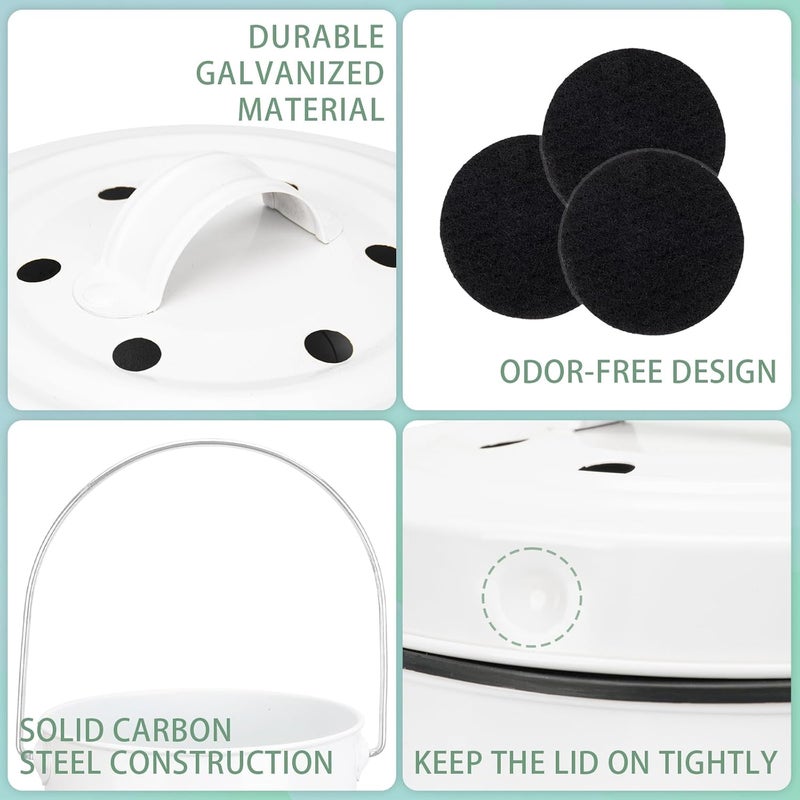 Vipush Compost Bin for Kitchen Countertop With Lid - Includes Inner Bucket Liner & 3 Charcoal Filters, White - Image 4