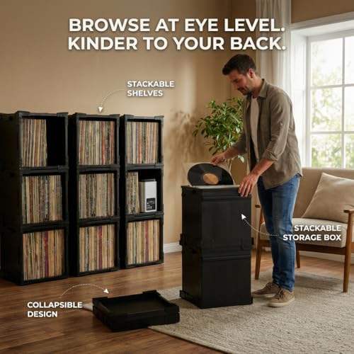 HumminGuru FlexiCube Vinyl Record Storage Box – Stackable Organizer for 12” Records, Holds 70 LPs | Modular Vinyl Shelf & Collapsible Storage Crate. Durable & Portable Space-Saving Design (1 Cube) - Image 2