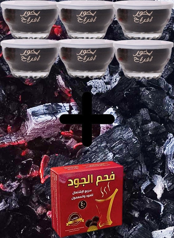 Banafa 6 Pieces Bakhoor Afrah 50g Plus Coal Aljood 40 Tablet Free - Image 1