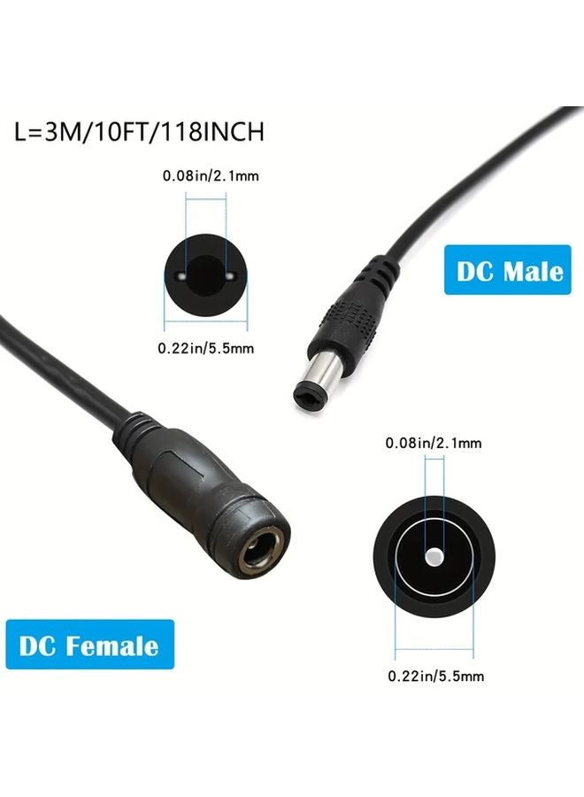 10 قدم كابل تمديد دي سي 5.5 ملم × 2.1 ملم ذكر إلى أنثى لكاميرات المراقبة وشريط LED - Image 3
