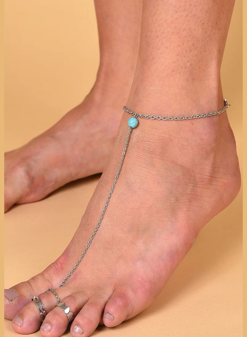 SOHI Silver Plated Designer Stone Anklet