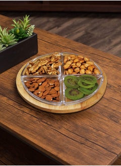 BILLI 4-Section Wooden Chip And Dip Serving Platter Brown/Clear 24x4cm  - Image 2