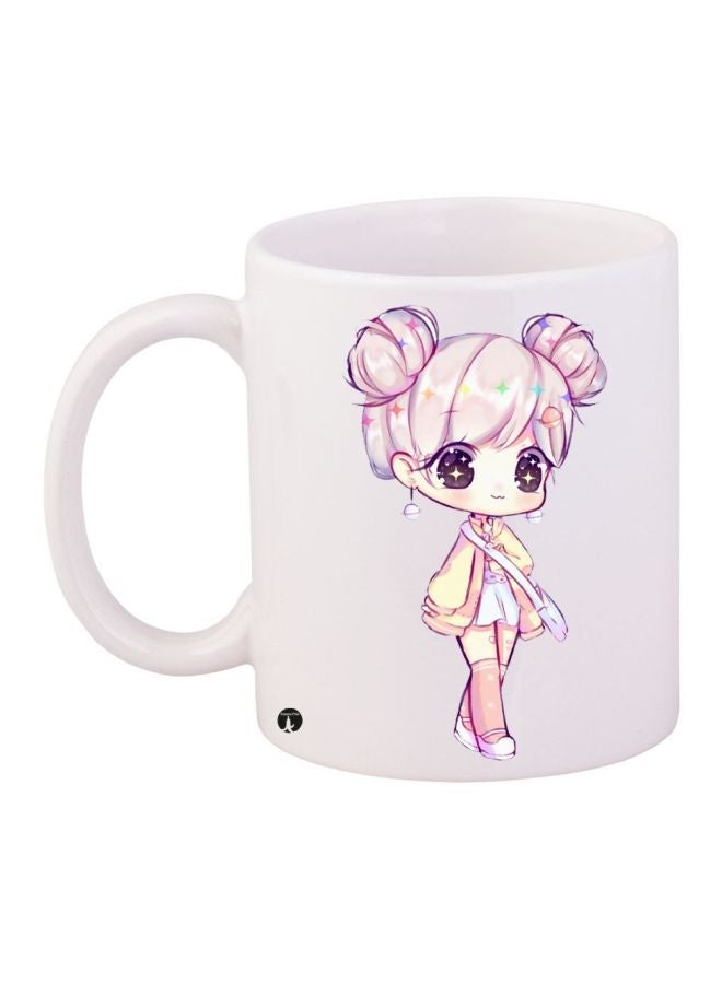 RYN Cartoon Printed Coffee Mug White/Pink/Beige 11ounce