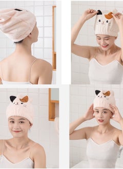 Y&D Hair Drying Caps, 2 Packs Microfiber Towel Wrap for Women Girls, Ultra Absorbent Quick Dry Turban Long, Curly & Thick (Kitty)  - Image 2