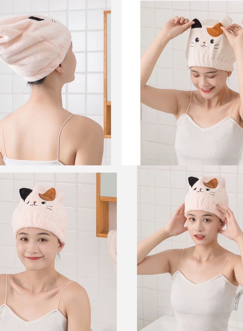 Y&D Hair Drying Caps, 2 Packs Microfiber Towel Wrap for Women Girls, Ultra Absorbent Quick Dry Turban Long, Curly & Thick (Kitty)  - Image 2