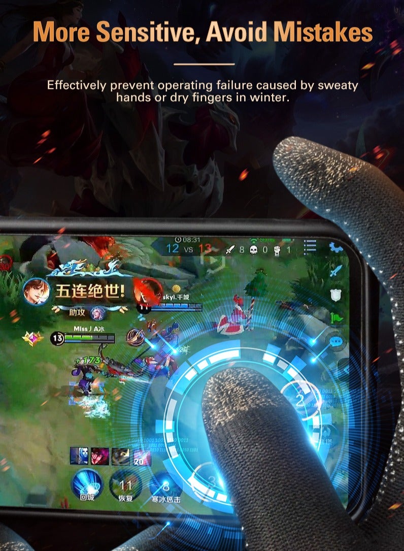 ميمو قفازات ألعاب كاملة من ميمو مصنوع بالياف الكربون – حساسية عالية للمس، قابلة للتنفس ومضادة للعرق، مانعة للانزلاق لتحكم سلس ودقيق – متوافقة مع آيفون، آيباد، ريدماجيك، سامسونج – مثالية لببجي وكود  (زوج واحد – 2 قطعة) - Image 3