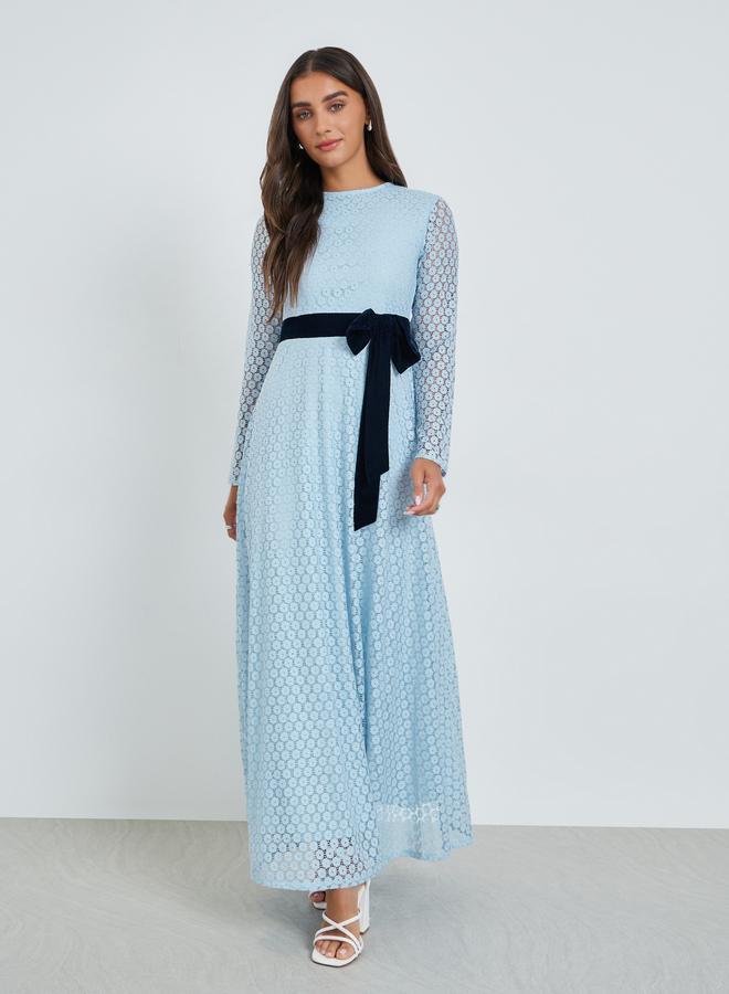 ستايلي فستان سهرة طويل دانتيل بفيونكة مخمل - Image 3