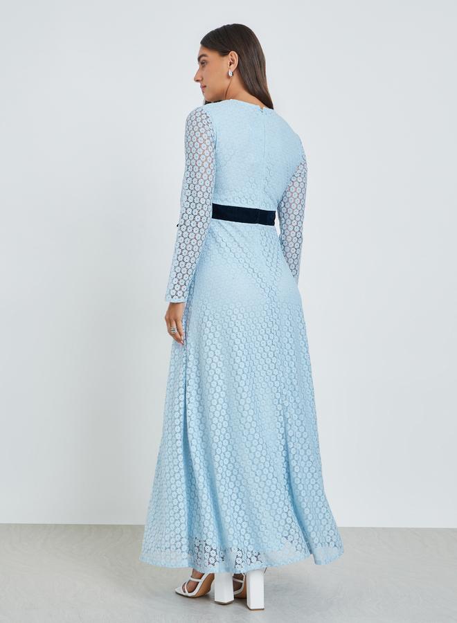 ستايلي فستان سهرة طويل دانتيل بفيونكة مخمل - Image 4