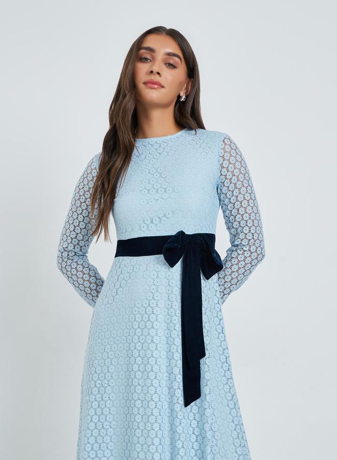 ستايلي فستان سهرة طويل دانتيل بفيونكة مخمل - Image 2