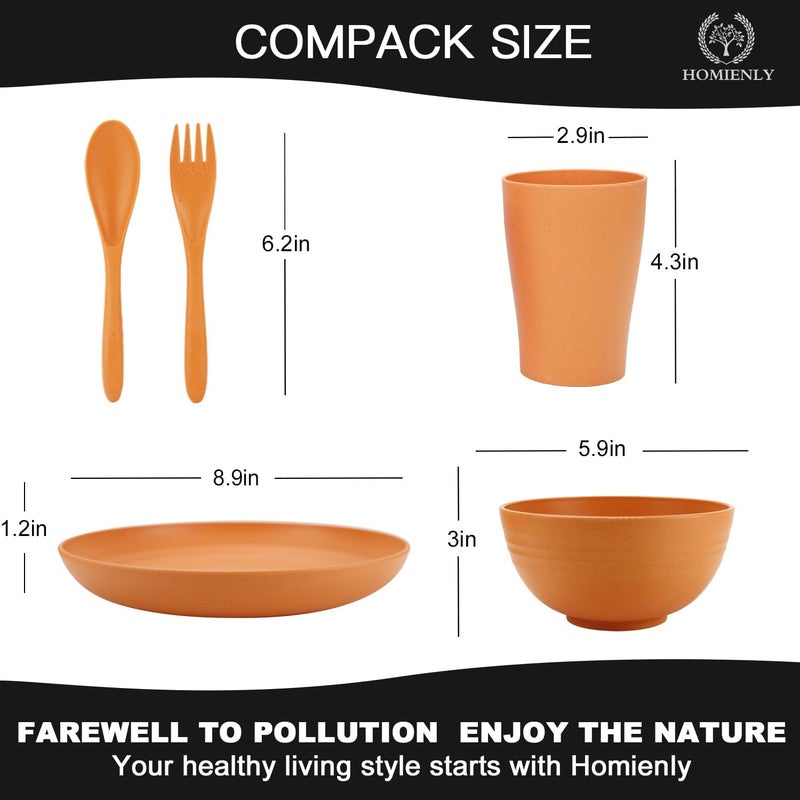 Homienly Wheat Straw Dinnerware Sets 20pcs Unbreakable Microwave Dishwasher Safe Tableware Lightweight Bowls Cups Plates Set Reusable Dinner Plates Bowls set Orange - Image 2