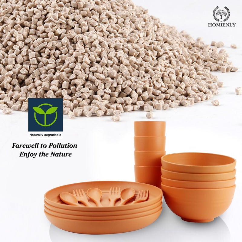 Homienly Wheat Straw Dinnerware Sets 20pcs Unbreakable Microwave Dishwasher Safe Tableware Lightweight Bowls Cups Plates Set Reusable Dinner Plates Bowls set Orange - Image 3