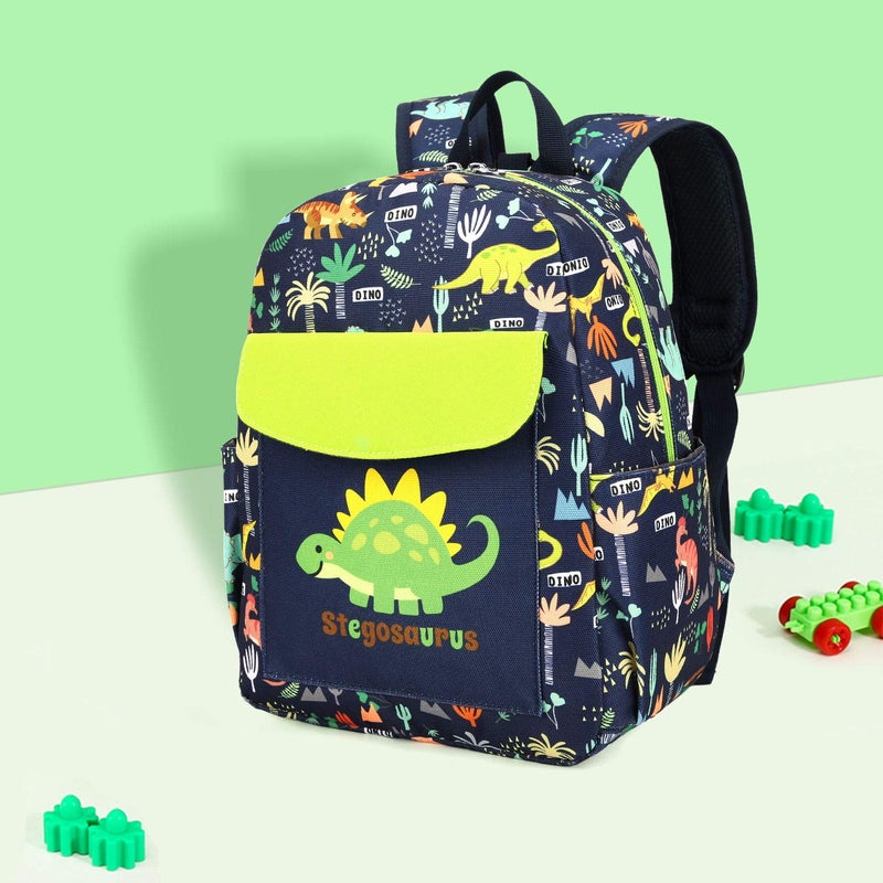 willikiva حقيبة ظهر 2D لطيفة من ويليكيفا للأطفال - حقيبة ظهر للأطفال الصغار - حقيبة ظهر مقاومة للماء مع حزام أمان (ديناصور أخضر) - Image 4