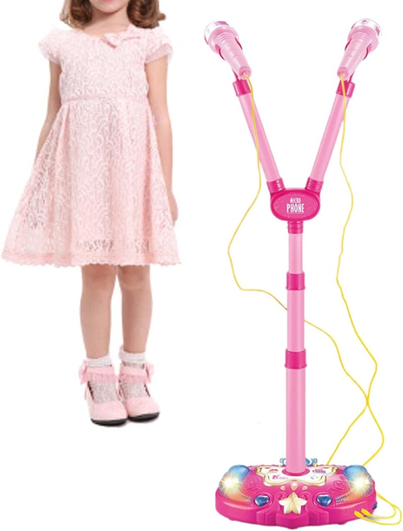 klarakoKids Karaoke Machine with Double Microphones Adjustable Stand Music Play Set Karaoke Players Toys Girl Gift Portable Microphone Musical Toys klarakoPink - Image 4