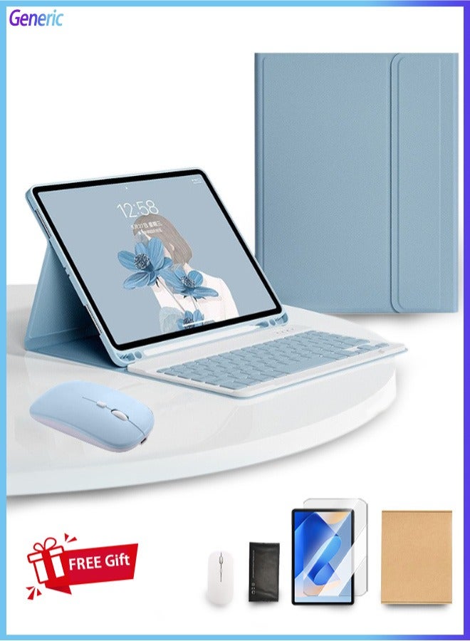 Matepad Se 11 Cover 11 Inch Tablet Bluetooth Keyboard Case Detachable Wireless Keyboard Pen Holder Ultra-Thin Leather Smart Case With Mouse+ Free Anti-Glare Screen Protector-Anti-Drop And Sandstorm Proof- Blue - Image 1