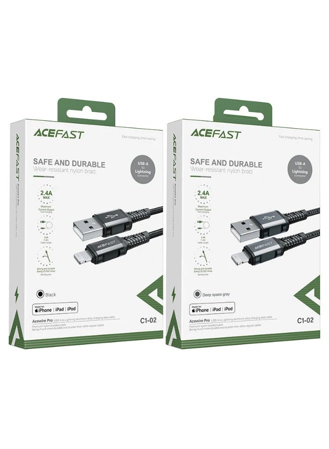 Acefast cable MFI USB - Lightning 1.2m, 2.4A black (C1-02 black) - Image 1