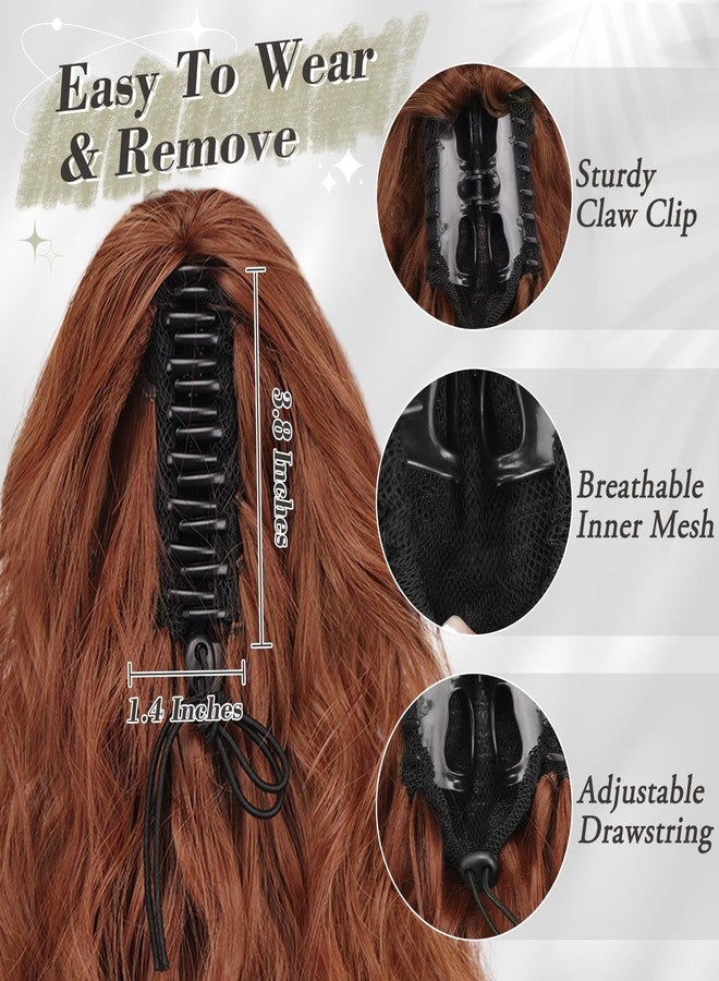 بارسدار وصلة شعر بارسدار بطول 18 بوصة بمشبك على شكل ذيل حصان بني محمر - قطع شعر كثيفة وناعمة ومموجة ومجعدة للنساء، وصلات شعر صناعية بمشبك على شكل ذيل حصان متعدد الطبقات - بني محمر متوسط - Image 4